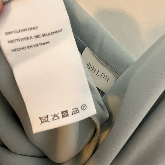 Anthropologie BHLDN Women Satin Freya Maxi Dress Size 14 Light Blue Side Slit - Picture 13 of 16